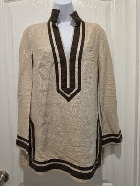 Tory Burch Metallic Linen Tunic Size 2 Womens